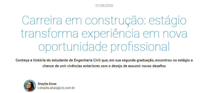 Print original da matéria Carreira em construção